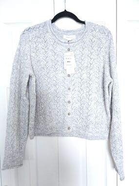 Treasure & Bond Light Gray Openwork Knit Button-Front Cardigan